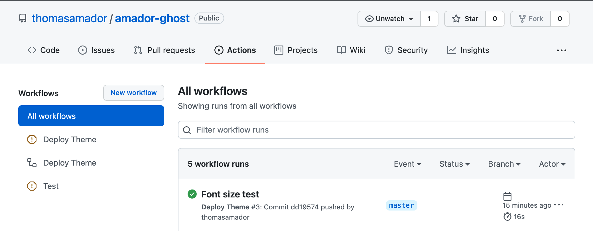 GitHub Actions + Ghost