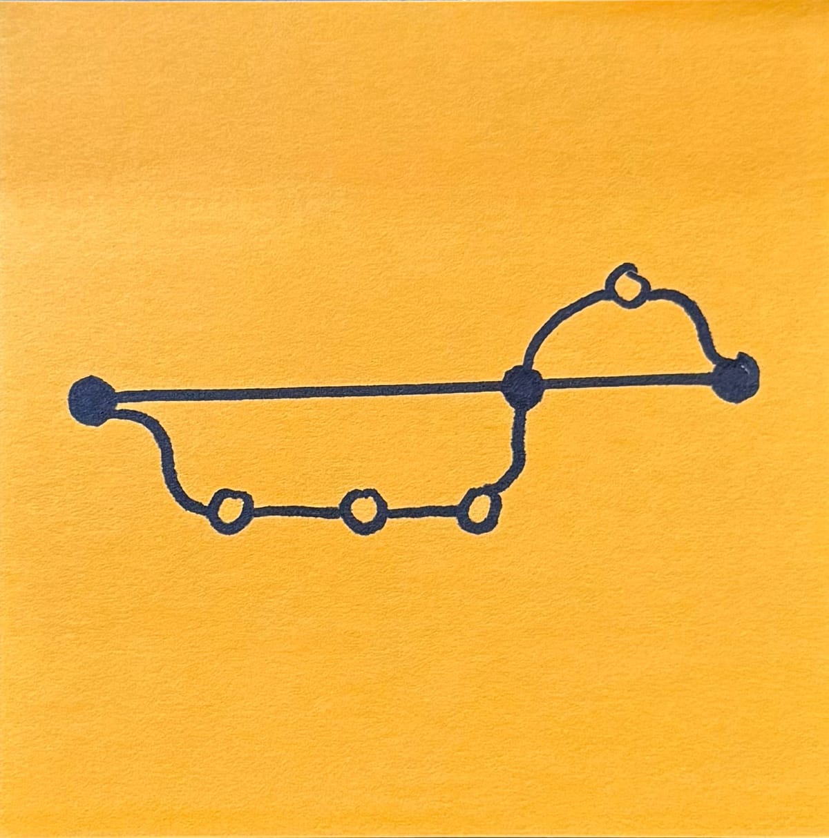 A sticky note with a drawing of a git commit tree
